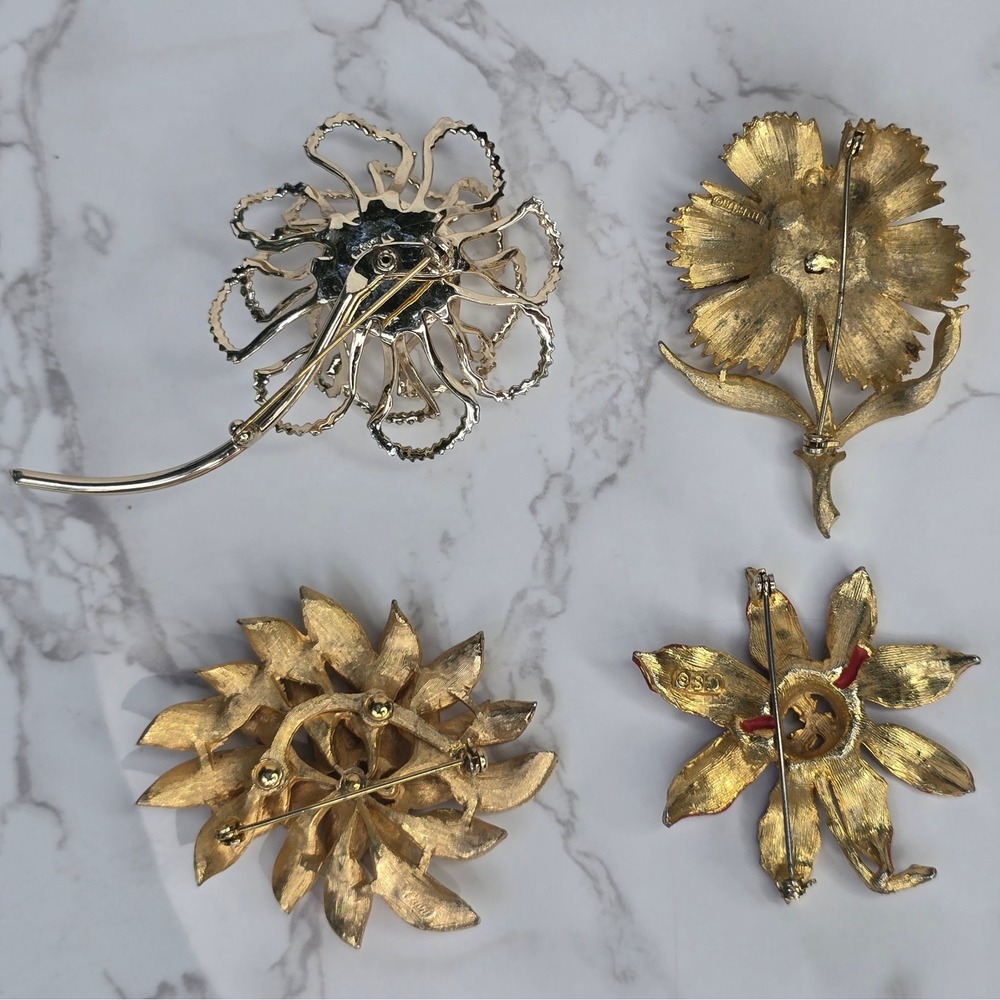 Vintage Signed Brooch Lot 4pc Capri Mamselle CS Sarah Coventry Floral Rhinestone - Picture 2 of 14